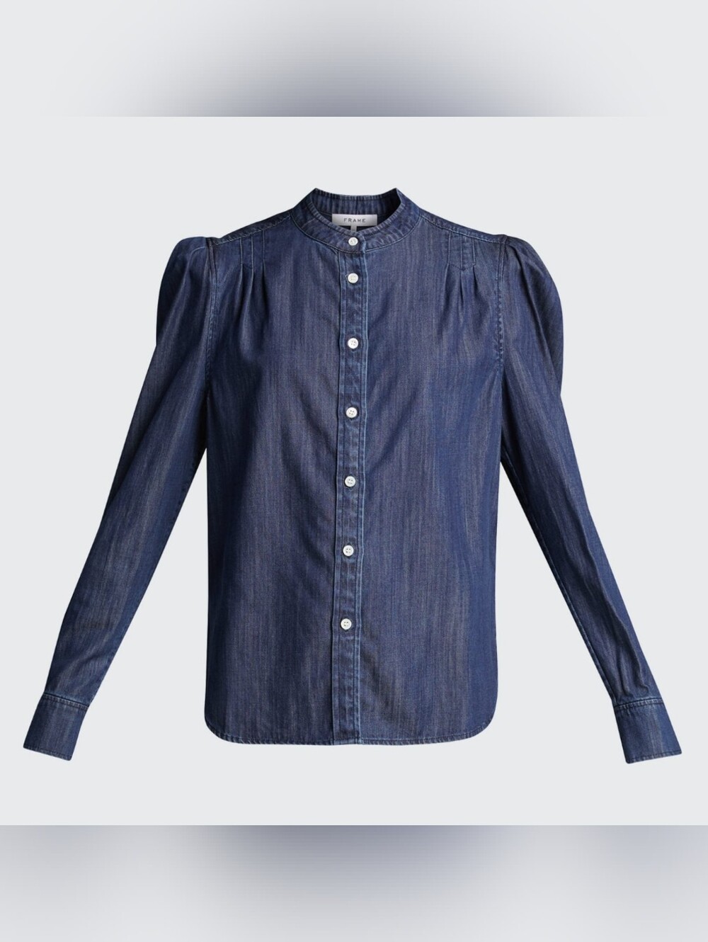 FRAME $268 Charlie Puff-Sleeve Denim Top Women's Small "Gorham" Dark Wash - Picture 3 of 15